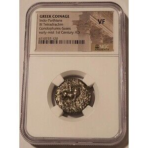 Ancient Greek Indo-Parthians Gondophares-Sases c 50 AD BI Tetradrachm Vf NGC